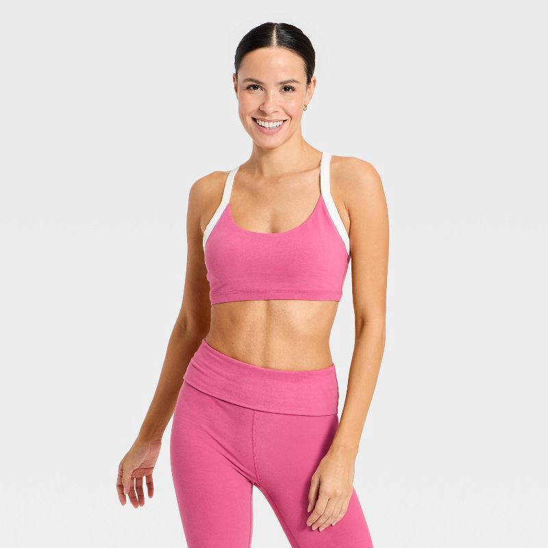 slide 3 of 5, Women's Cotton Balance Cotton Spandex Blend Light Support Racerback Sports Bra - All In Motion™ Pink S, 1 ct