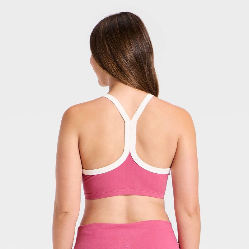 slide 5 of 5, Women's Cotton Balance Cotton Spandex Blend Light Support Racerback Sports Bra - All In Motion™ Pink M, 1 ct