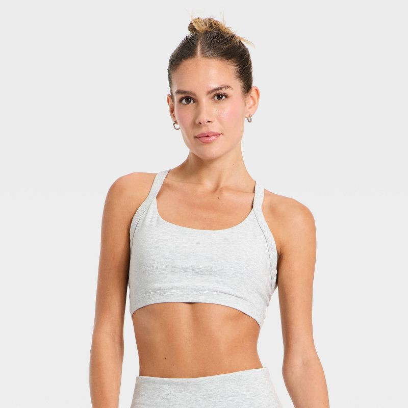 slide 1 of 5, Women's Cotton Balance Cotton Spandex Blend Light Support Racerback Sports Bra - All In Motion™ Heather Gray M, 1 ct