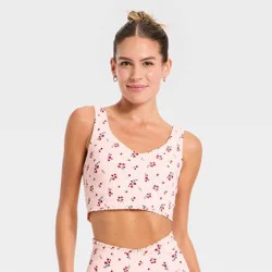 Women's Everyday Soft Light Support Ruffle Longline Bra - All in Motion™ Pink Floral Print M