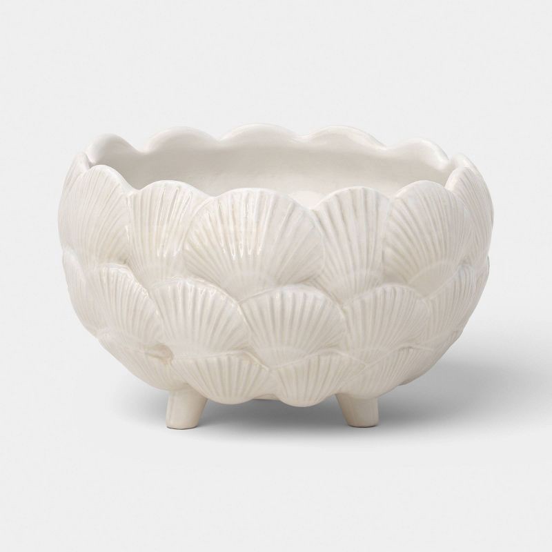 slide 1 of 4, Threshold designed w/Studio McGee 8" Ceramic Outdoor Clam Shell Planter Ivory - Threshold™ designed with Studio McGee, 1 ct