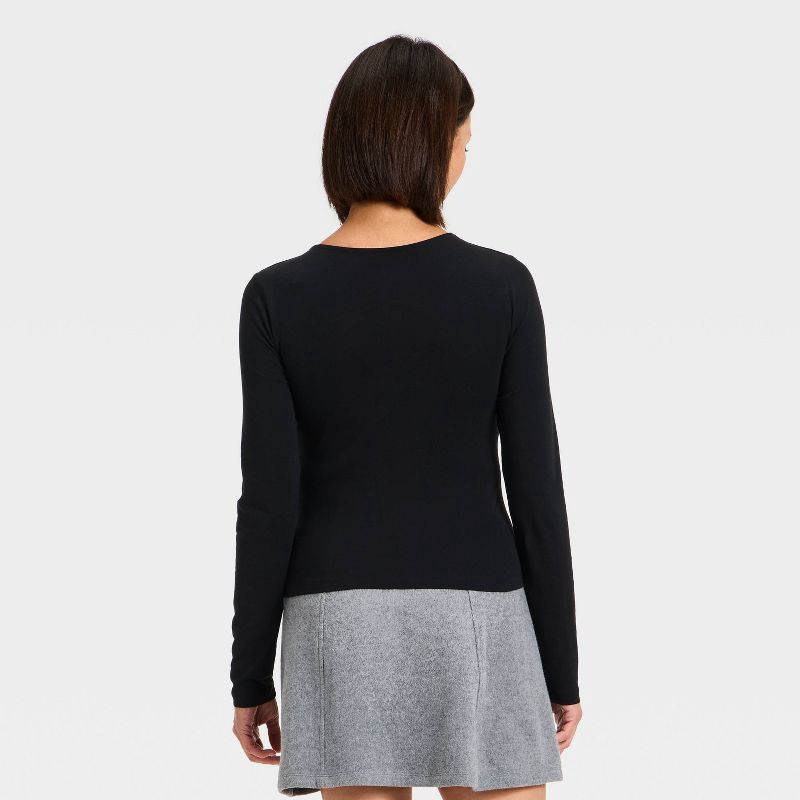 slide 2 of 4, Women's Sculpt Long Sleeve V-Neck Top - A New Day™ Black M, 1 ct