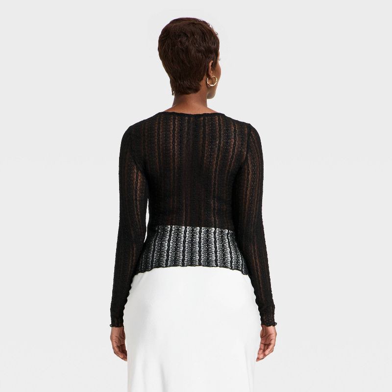 slide 2 of 4, Women's Long Sleeve Lace Top - A New Day™ Black M, 1 ct