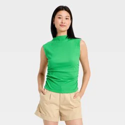 Women's Slim Fit Modern Ribbed Mock Neck Tank Top - A New Day™ Green XL