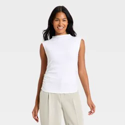 Women's Slim Fit Modern Ribbed Mock Neck Tank Top - A New Day™ Off-White XL