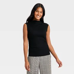 Women's Slim Fit Modern Ribbed Mock Neck Tank Top - A New Day™ Black XL