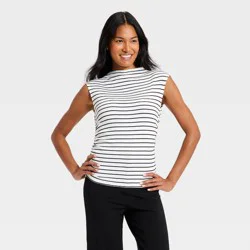 Women's Slim Fit Modern Ribbed Mock Neck Tank Top - A New Day™ White XS