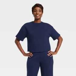 Women's French Terry T-Shirt - A New Day™ Navy L