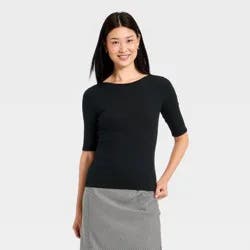 Women's Modern Ribbed Elbow Sleeve Top - A New Day™ Black M
