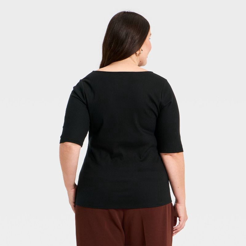 slide 2 of 3, Women's Modern Ribbed Elbow Sleeve Top - A New Day™ Black XXL, 1 ct