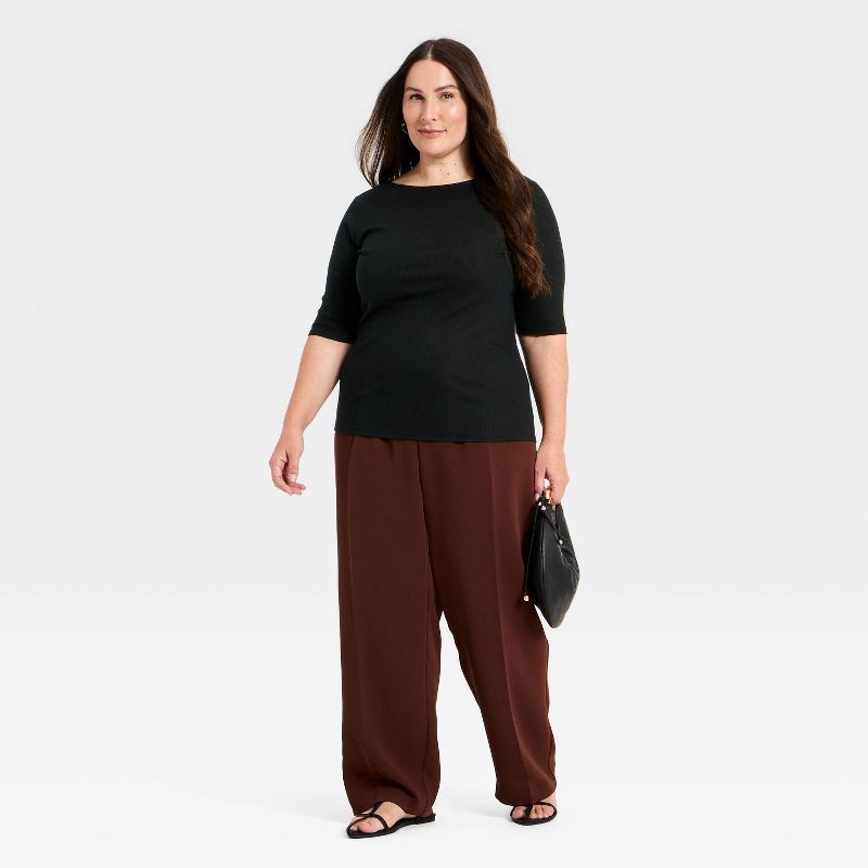 slide 3 of 3, Women's Modern Ribbed Elbow Sleeve Top - A New Day™ Black XXL, 1 ct
