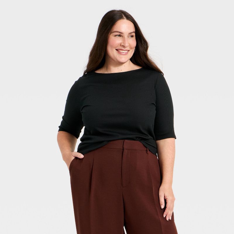 slide 1 of 3, Women's Modern Ribbed Elbow Sleeve Top - A New Day™ Black XXL, 1 ct