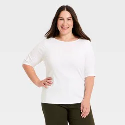 Women's Modern Ribbed Elbow Sleeve Top - A New Day™ White XXL