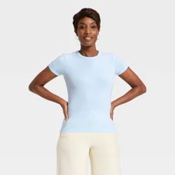 Women's Short Sleeve Fitted Jersey T-Shirt - A New Day™ Light Blue XS