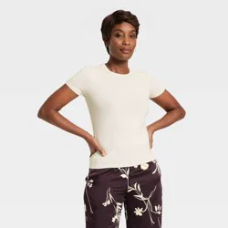 Women's Short Sleeve Fitted Jersey T-Shirt - A New Day™ Cream XL