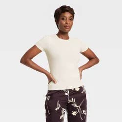 Women's Short Sleeve Fitted Jersey T-Shirt - A New Day™ Cream XL