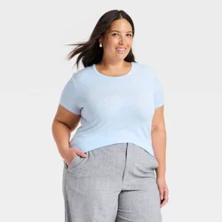 Women's Short Sleeve Fitted Jersey T-Shirt - A New Day™ Light Blue XXL