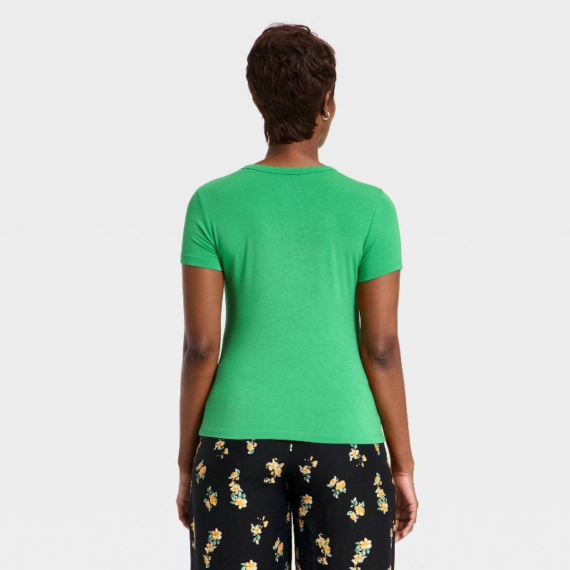 slide 2 of 4, Women's Short Sleeve Fitted Jersey T-Shirt - A New Day™ Green XS, 1 ct