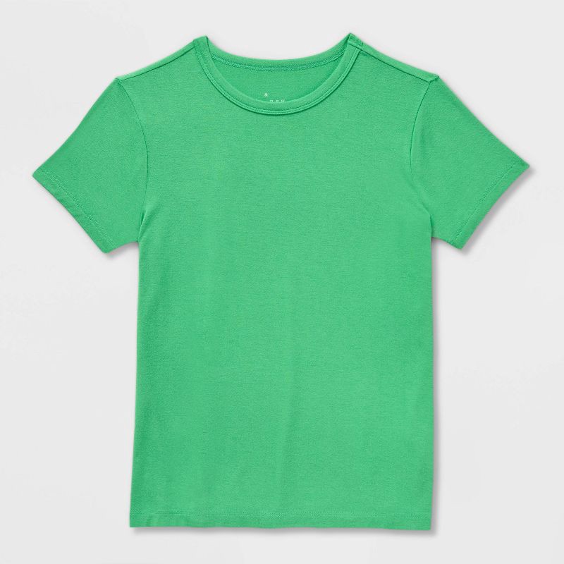 slide 4 of 4, Women's Short Sleeve Fitted Jersey T-Shirt - A New Day™ Green XS, 1 ct