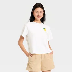Women's Embellished T-Shirt - A New Day™ White/Lemon M