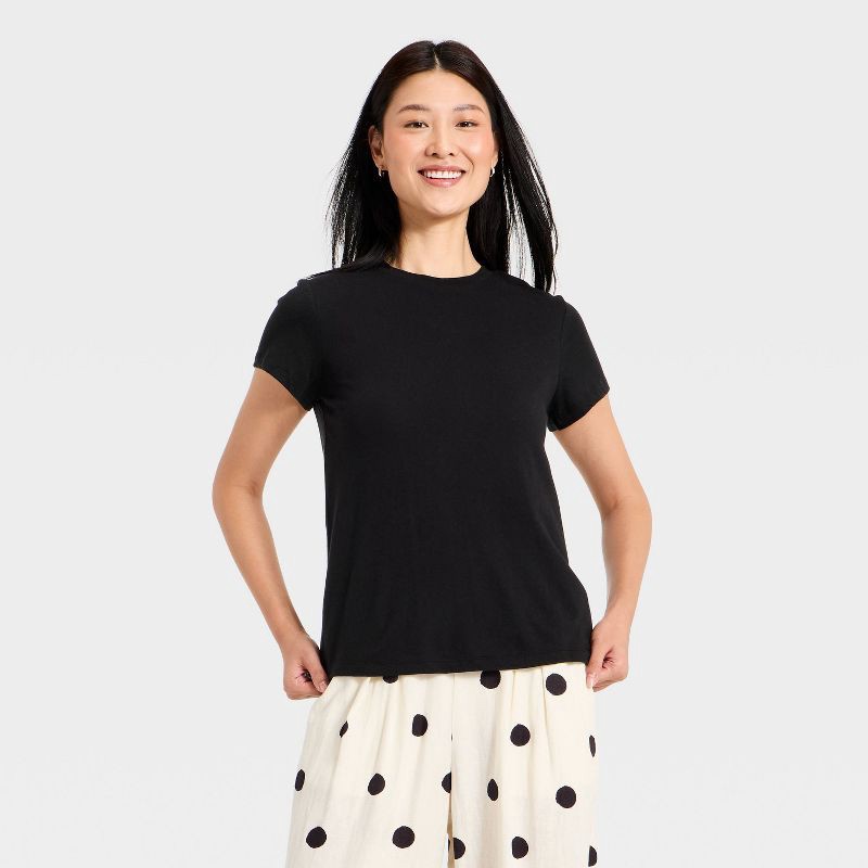 slide 1 of 4, Women's Short Sleeve Perfect T-Shirt - A New Day™ Black M, 1 ct