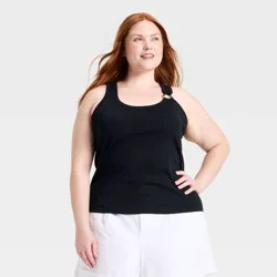 Women's Slim Fit Hardware Ribbed Tank Top - A New Day™ Black XXL