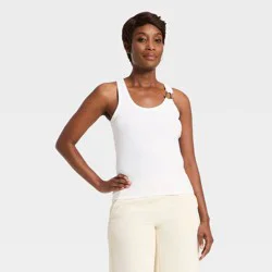Women's Slim Fit Hardware Ribbed Tank Top - A New Day™ White M