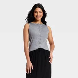 Women's Slim Fit Modern Ribbed Button-Front Tank Top - A New Day™ Gray M