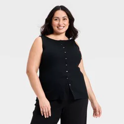 Women's Slim Fit Modern Ribbed Button-Front Tank Top - A New Day™ Black XXL