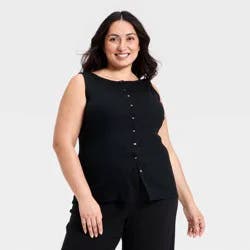 Women's Slim Fit Modern Ribbed Button-Front Tank Top - A New Day™ Black XXL