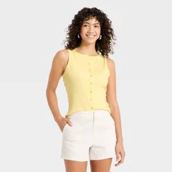 Women's Slim Fit Modern Ribbed Button-Front Tank Top - A New Day™ Yellow S