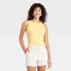 Women's Slim Fit Modern Ribbed Button-Front Tank Top - A New Day™ Yellow S