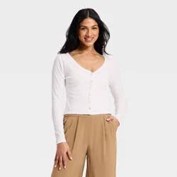 Women's Modern Ribbed Button-Up Knit Cardigan - A New Day™ White XL