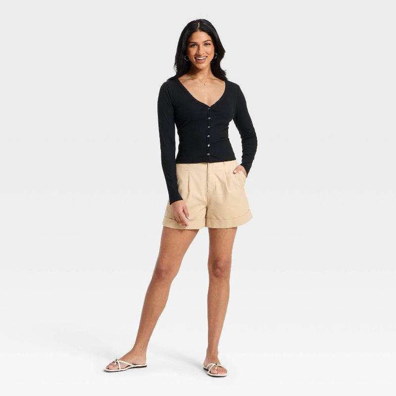 slide 3 of 4, Women's Modern Ribbed Button-Up Knit Cardigan - A New Day™ Black L, 1 ct