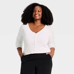 Women's Modern Ribbed Button-Up Knit Cardigan - A New Day™ White XXL