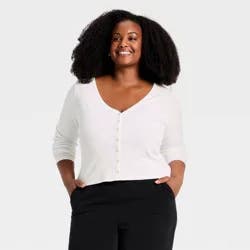 Women's Modern Ribbed Button-Up Knit Cardigan - A New Day™ White XXL