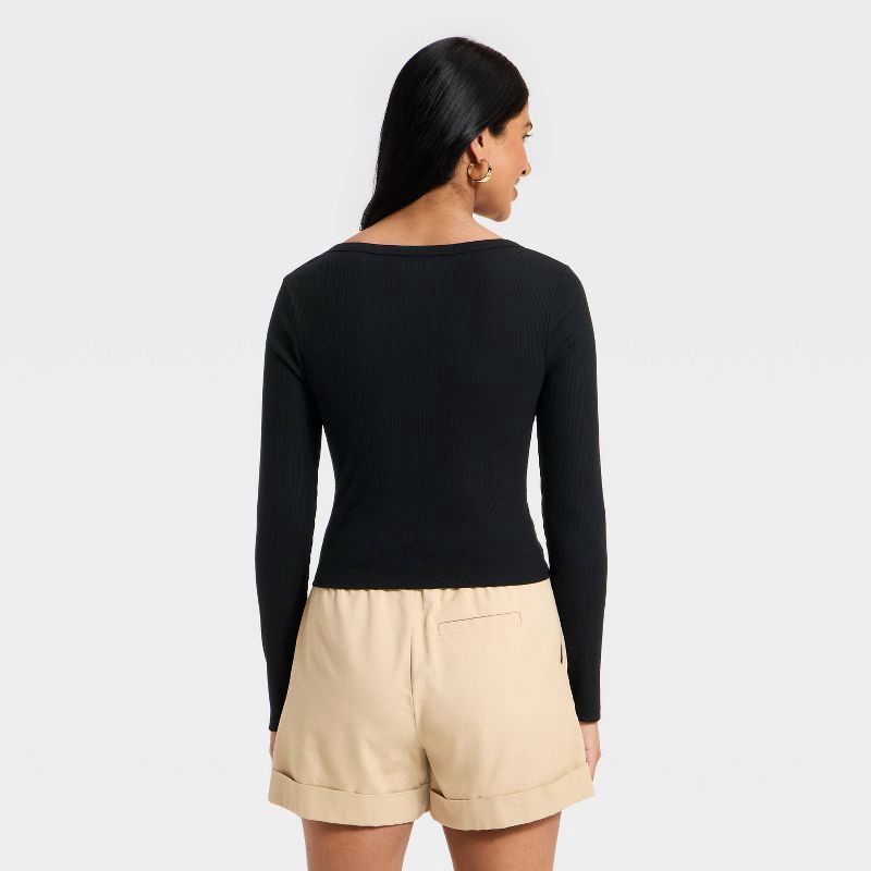 slide 2 of 4, Women's Modern Ribbed Button-Up Knit Cardigan - A New Day™ Black S, 1 ct