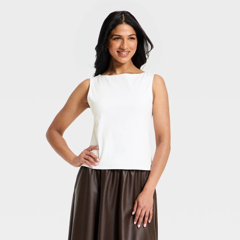 slide 1 of 4, Women's Sculpt Boat Neck Tank Top - A New Day™ White M, 1 ct