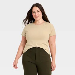 Women's Short Sleeve Sculpt T-Shirt - A New Day™ Beige XXL