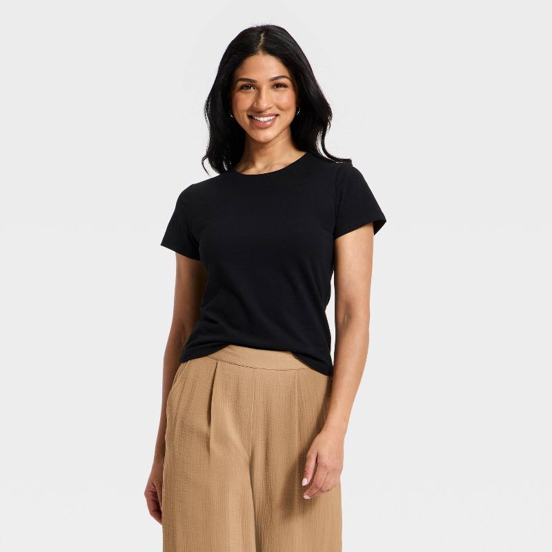 slide 1 of 4, Women's Short Sleeve Sculpt T-Shirt - A New Day™ Black M, 1 ct
