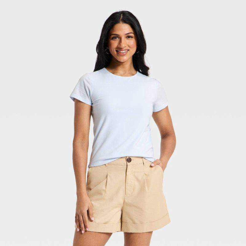 slide 1 of 4, Women's Short Sleeve Sculpt T-Shirt - A New Day™ Light Blue M, 1 ct