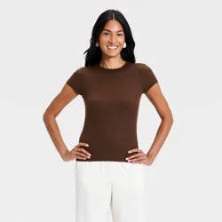 Women's Ribbed T-Shirt - A New Day™ Brown M