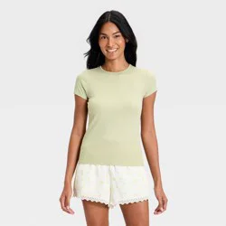 Women's Ribbed T-Shirt - A New Day™ Light Green L