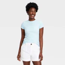 Women's Ribbed T-Shirt - A New Day™ Light Blue L