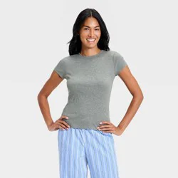 Women's Ribbed T-Shirt - A New Day™ Gray L