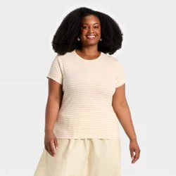 Women's Ribbed T-Shirt - A New Day™ Beige XXL