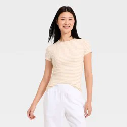Women's Ribbed T-Shirt - A New Day™ Beige M