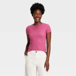 Women's Ribbed T-Shirt - A New Day™ Dark Pink S