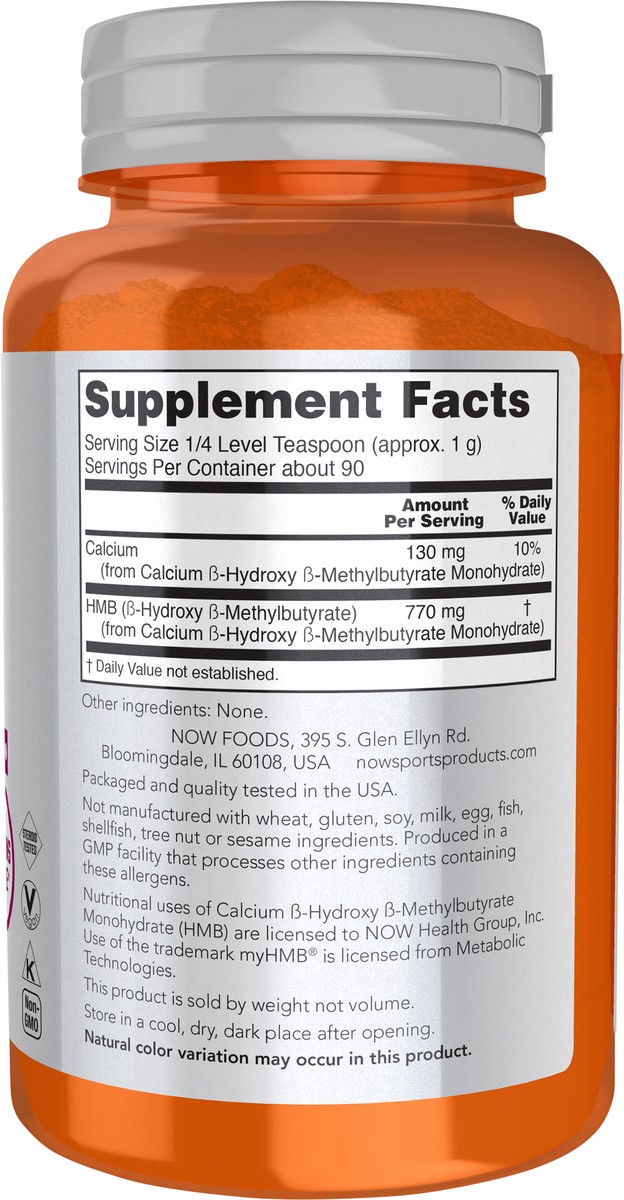slide 6 of 8, NOW Sports HMB Powder - 90 g (3.2 oz.), 90 g