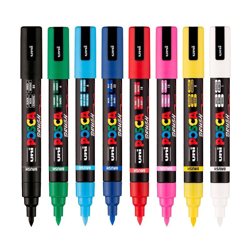 slide 2 of 8, uniball 8pk POSCA Water-Based Paint Markers Reversible Brush Tip 1.0-4.0mm, 8 ct